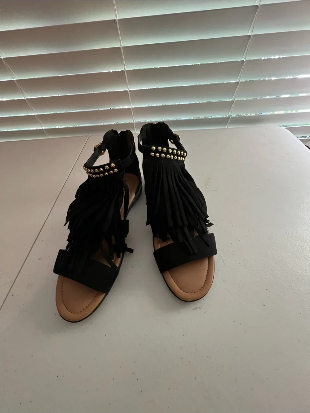 Black Fringe Studded Women's Sandals by ComfortView